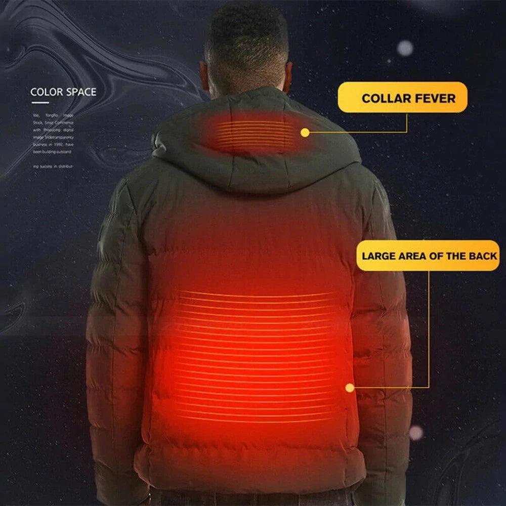 4 Areas Heated Jackets Men Women USB Single Control Smart Heating Cotton Clothing Heated Vest Constant Temperature Hooded Jacket