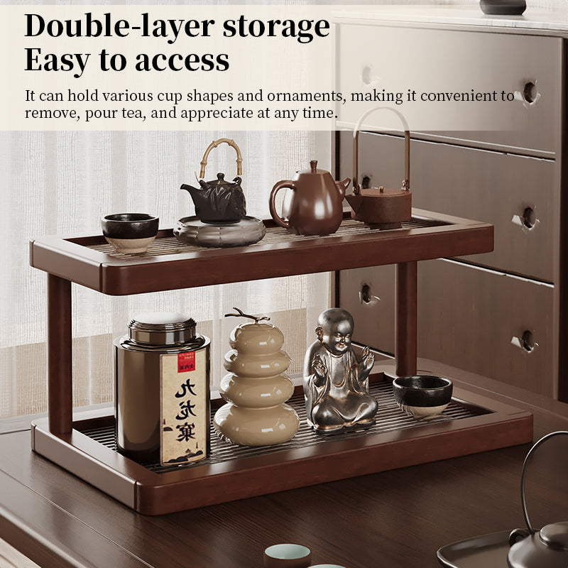 2-Tier Bamboo Spice & Cosmetic Organizer with Acrylic Base, Countertop Storage for Small Spaces