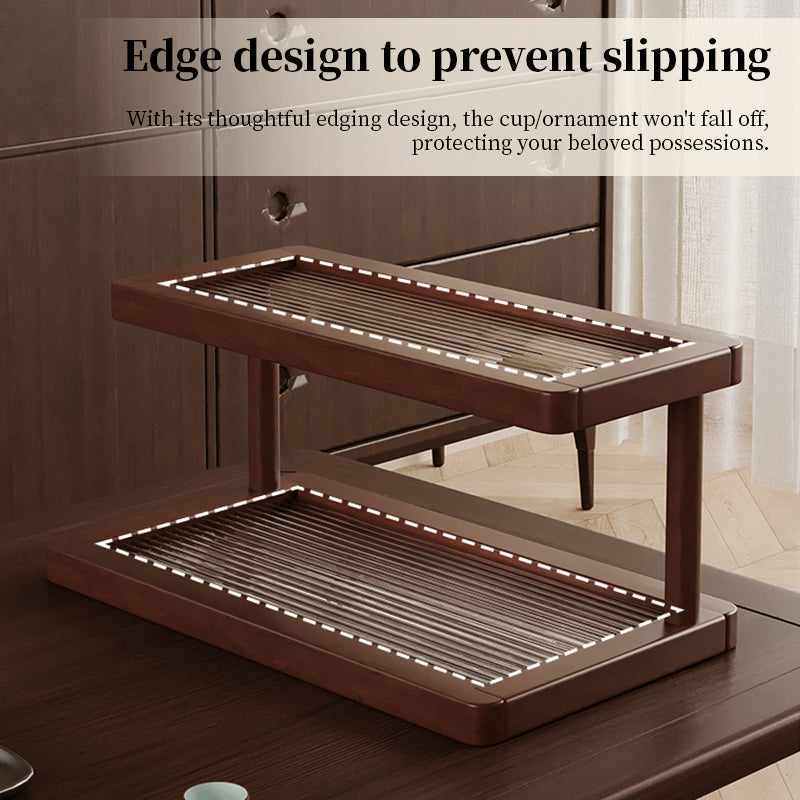 2-Tier Bamboo Spice & Cosmetic Organizer with Acrylic Base, Countertop Storage for Small Spaces