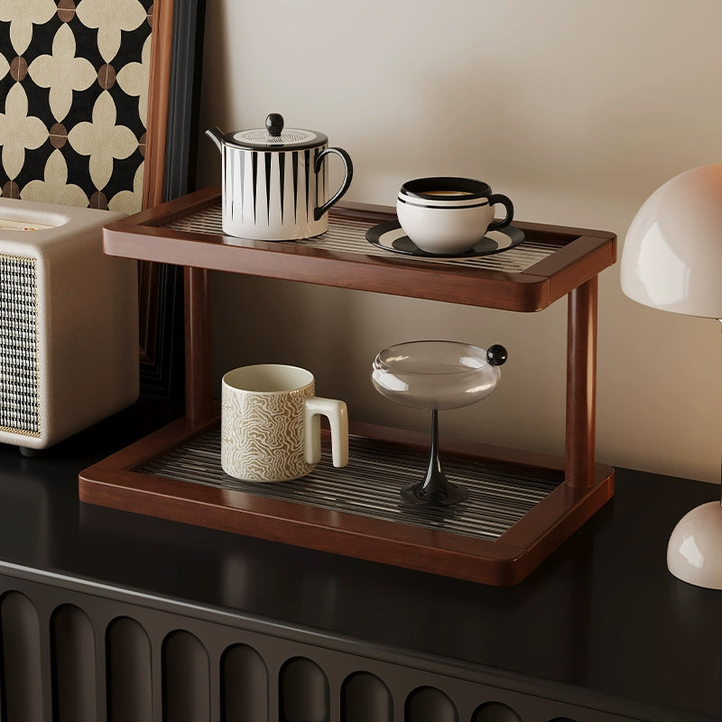 2-Tier Bamboo Spice & Cosmetic Organizer with Acrylic Base, Countertop Storage for Small Spaces