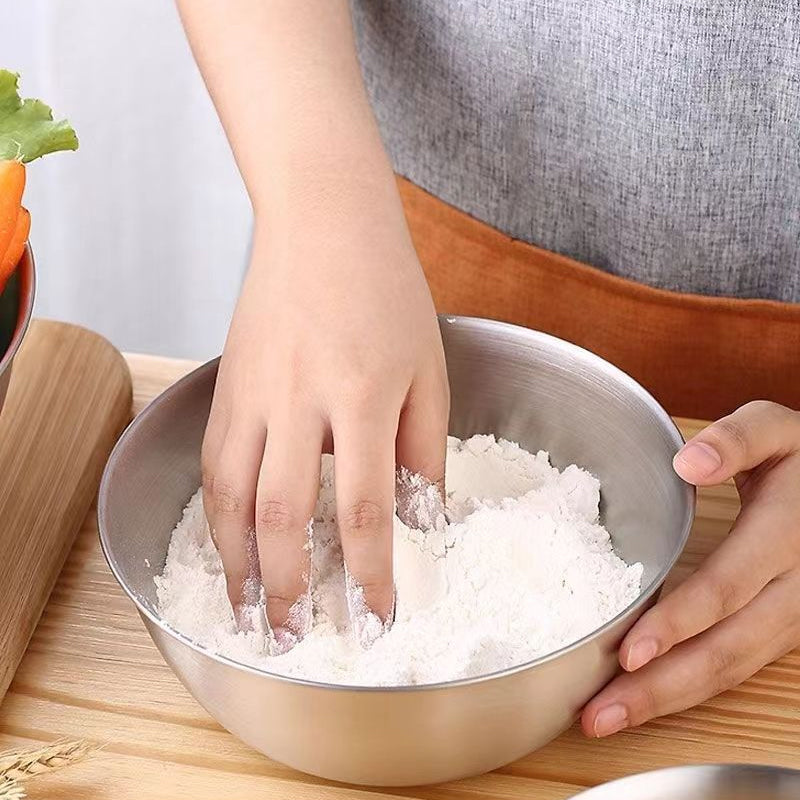 Golden mixing bowls for cooking, baking, noodles, and salads.