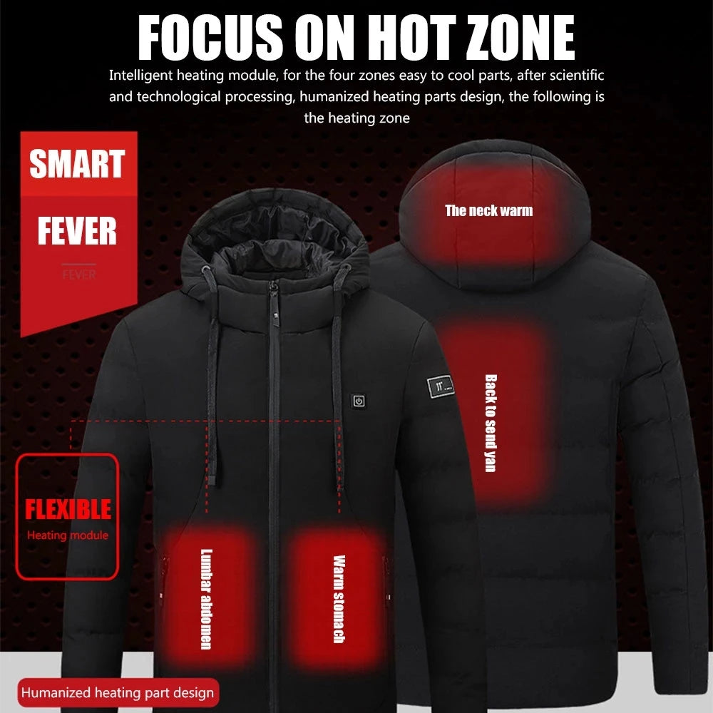 4 Areas Heated Jackets Men Women USB Single Control Smart Heating Cotton Clothing Heated Vest Constant Temperature Hooded Jacket